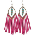 Long Bohemian Fringe Leather Earrrings Handmade Tassel Earrings with Turquoise Christmas Long Dangle Earrings for Women rodeo jewelry - color: 10
