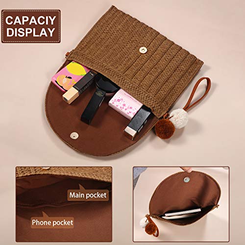 Frienda Straw Purses for Women Straw Clutch Crossbody Bag Summer Beach Shoulder Bag Woven Envelope Wallet Handbags - color: Dark Brown