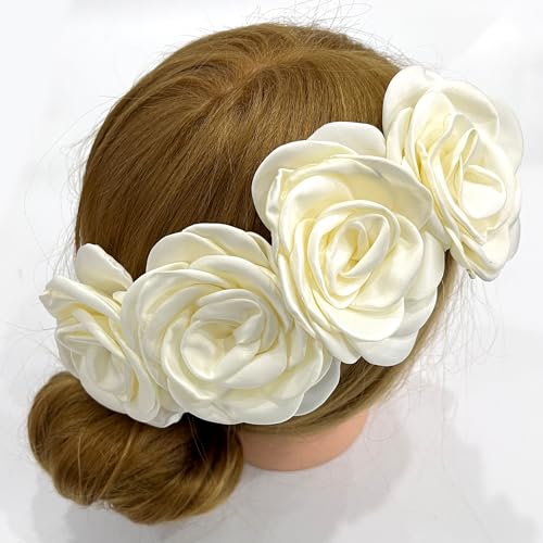 Sanrich Women's Brooches 4pcs Rose Flower Hair Clip Mexican Hair Flowers Clips Hairpin Brooch Tea Party Hats Headpieces (off white) - color: off white