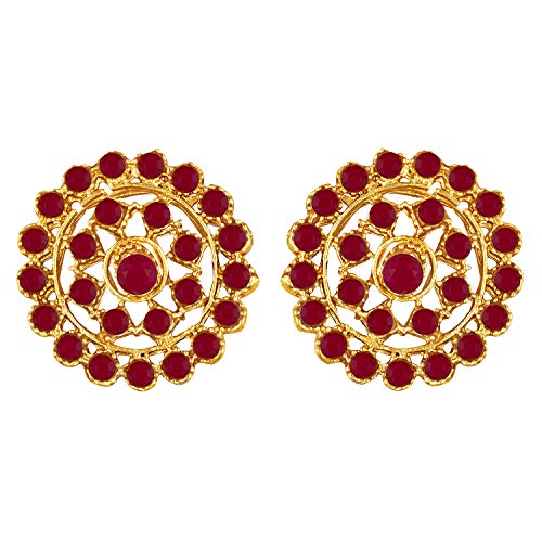Aheli Pearl Diamond Choker Necklace & Round Earrings Gift for Women Indian Traditional Bollywood Fashion Bharatanatyam jewellery set - color: Maroon 2