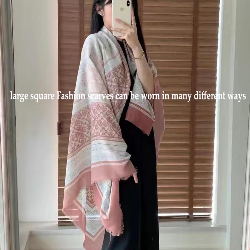 K-Elewon Large Square Scarf 51" Cotton and Linen Hand feel Scarf Fashion Scarves Hair Wrapping Scarfs Neck Scarves for Women - color: H2306