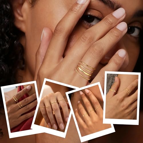 Stackable Rings for Women Non Tarnish Gold Rings Dainty Stainless Steel Knuckle Rings Set Trendy Womens Rings Summer Jewelry Thin Bands Statement Ring Summer Gifts for Women