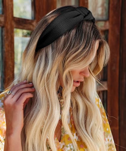 WOVOWOVO Knotted Headbands for Women, 4 Packs Wide Head Bands for Women's Hair Non Slip Boho Fashion Hairbands Top Knot Black Khaki Brown Hair Hoops Accessories - color: Neutral Color