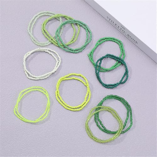 Fuqimanman2020 18Pcs Boho Stackable Beaded Bracelets for Women Colorful Handmade Multilayered Rice Beads Anklets Set Summer Beach Bohemian Jewelry Gift - color: Style 2 Green