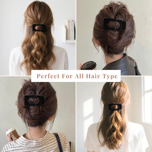 8 Pack Black Flat Hair Clips for Women – Large Glossy Rectangle No-Slip Claw Clips for Thick & Thin Hair, Strong Hold Square Hair Accessories for Work & Daily Styling - color: Black