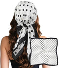 Sumolux Head Hair Scarf for Women Like Satin Silk Scarf Bandana Hair Wrapping Night Large Square Scarves 27.5" - color: White Black Polka Dots