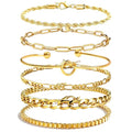 Alegend Titanium Steel (Not Rust, Resist Corruption, Easily Clean) 18K Gold Plated Single Bracelets + 14K Gold Plated Stackable Multilayer Bracelets - style: 14K Gold Plated Six-Layered