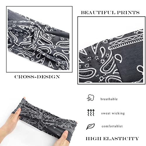 Urieo Boho Bandanas Headband Knotted Hair Bands Paisley Head Turban Sport Yoga for Women (Pack of 4) (C)