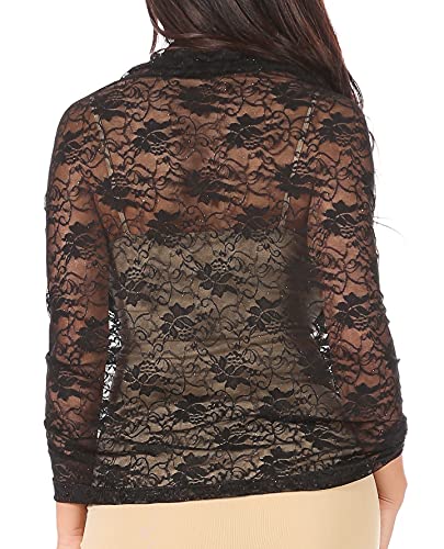 Sakkas Mari Women's Large Lightweight Soft Lace Scarf Wrap Shawl Floral and Fringe - color: Black Lace