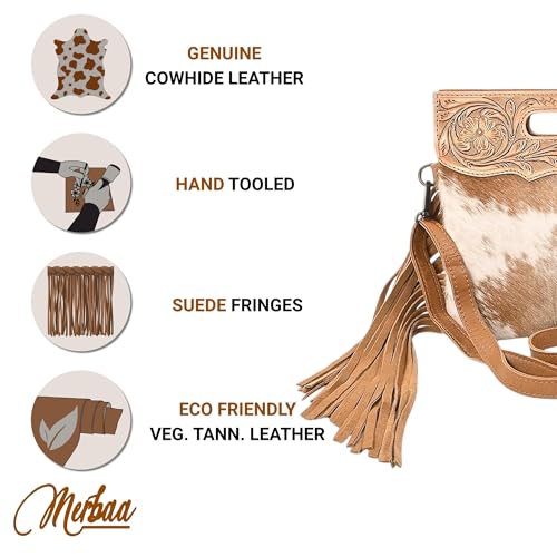 Merbaa Women Natural Cowhide Leather Crossbody Sling Bag With Adjustable Detachable Strap | Shoulder Bag | Handbag - color: Tan