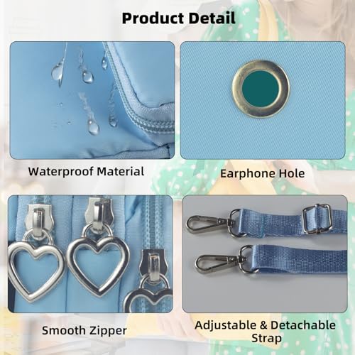 JANKS Small Crossbody Bag for Women - Mini Phone Purses with Crossbody Strap and Wallet - Nylon Arm Bag - color: A-lightblue