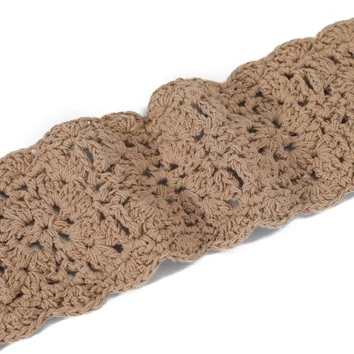 ZLYC Women Floral Headband Handmade Crochet Knit Vintage Hair Bands (Plain Khaki) - color: Plain Khaki