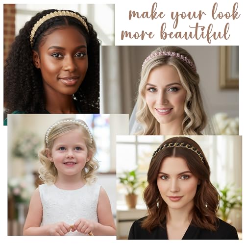 7-Pack Pearl Fashion Headbands, Artificial Pearl Rhinestone Shiny Beaded Hairbands, Non-Slip Cute Party and Wedding Hair Accessories,Suitable for Women and Girls - color: Type 3