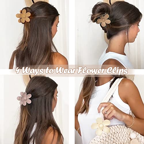 Flower Hair Clips 8PCS, Large Claw Clips for Women Girls Thick Thin Hair, Strong Hold Non slip Big Matte Dasiy Jaw Clamps Hair Accessories 8 Colors - color: Neutral:Coffee,Mocha,Khaki,Black,White,Beige,Brown,Dark coffee