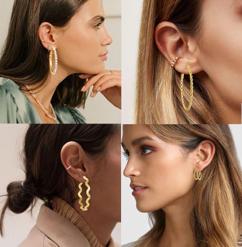 36 Pairs Gold Hoop Earrings Set for Women, Chunky Gold Earrings Multipack, Trendy Silver Hoop Earring Pack Jewelry - color: Style1-gold