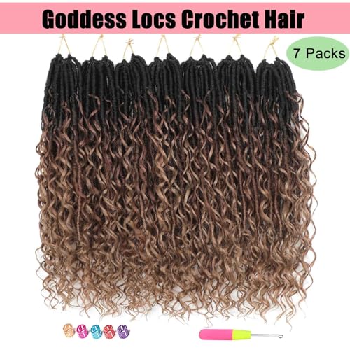 Goddess Locs Crochet Hair 7 Packs Bohemian Faux Locs Pre-Looped Braids, Boho Goddess Soft Locs Crochet Hair with Curly Ends Hair Extensions for Women (1B/30/27, 24 Inch) - color: 1B/30/27, size: 24 Inch