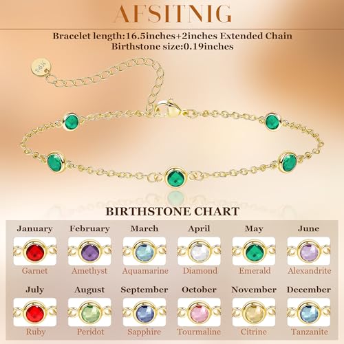 Birthstone Bracelet for Women 14K Gold Plated Dainty Link Bracelet Trendy Non Tarnish Trendy Chain Bracelets Birthday Valentines Gifts Jewelry for Women Mom Daughter Wife Sister Friend - color: 06.June