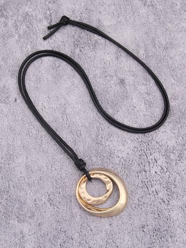 Kelake Leather Necklace for Women Men Teen Vinatge Boho Alloy Pendant Choker Jewelry Fashion Sweater Necklaces with Adjustable Genuine Leather Chain - color: Gold Double Circle Pendant