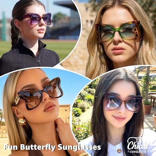 Chicid Oversized Butterfly Sunglasses for Women, Funky Sunglasses with UV400 Protection Non-Polarized Lenses - color: A02 Purple Framen/Gradient Grey