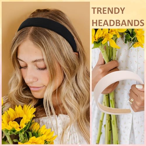 TERSE Black Headbands for Women Girls Trendy Non Slip Headband for Long Short Hair, Cute Ribbed Women Headbands Elastic Hair Bands Fashion Hard Head Band Accessories 1 Inch - color: Headbands Color-F