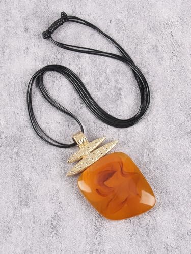 GelConnie Leather Necklace for Women Large Pendant Long Brown Necklace Circle Leather Choker Vintage Sweater Necklace Gold Chunky Boho Necklaces for Women - style: Brown Stone Necklace