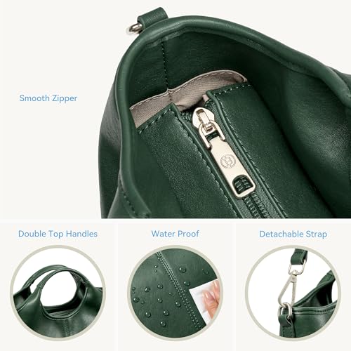 BOSTANTEN Vegan Leather Purses for Women Soft Top Handle Satchel Crossbody Zipper Handbag with Detachable Shoulder Strap - color: Dark Green