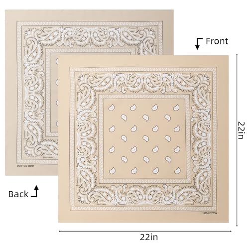 Raylarnia 8 PCS 100% Cotton Bandanas, 22 Inchs Multi-Purpose Bandana Scarfs Headbands for Men and Women - color: 8-tan