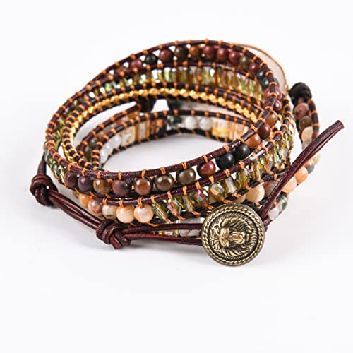 YGLINE Natural Stone Beaded Healing Wax String 5 Wraps Bracelets - color: druzy 3