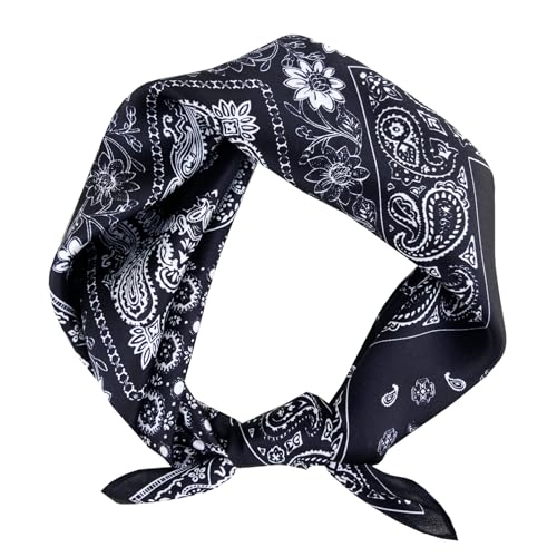 Women's Small 21 inch 100% Silk Scarf Bandana for Head Neck Hair | 100% Mulberry Silk Lightweight Designs Gift-Ready Packaging For Hair Fashion 21"x21" Printed - color: 204black