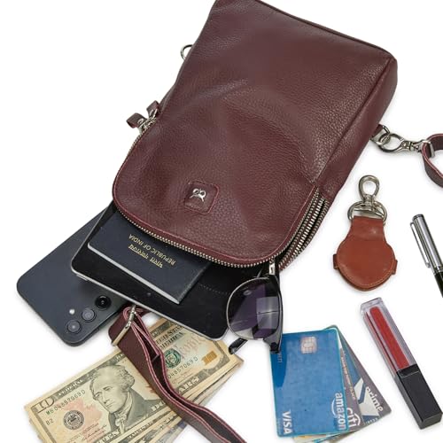 Leather Sling Bag for Women Genuine Crossbody Purse Small Trendy Cross Over Chest with Phone and Credit Card Slots (Burgundy Nappa) - color: Burgundy Nappa