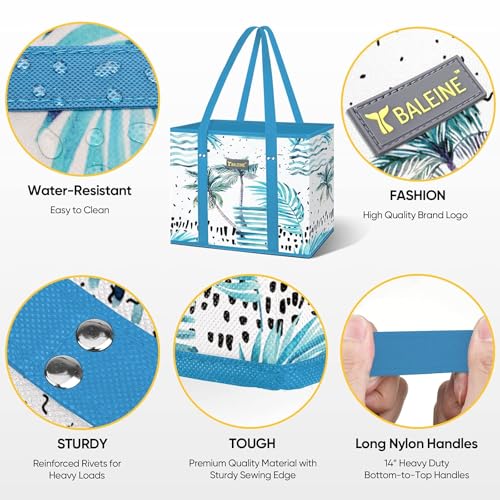 BALEINE 3Pk Reusable Grocery Bags, Foldable Shopping Bags for Groceries with Reinforced Bottom & Handles (Island Breeze) - color: Island Breeze, size: 3 Pack