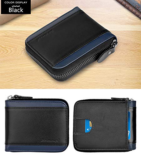 Admetus Mens RFID Blocking Wallets Zipper Leather Wallet for Men Bifold RFID Card Holder - color: Black-23