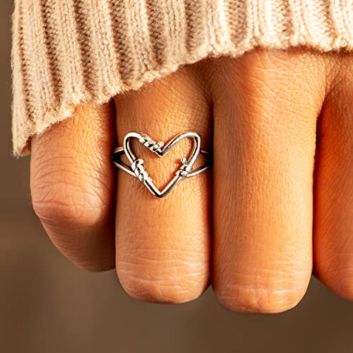 STORYJEWELLERY 925 Sterling Silver Rings, Heart Ring, Silver Thumb Rings for Women, Promise Ring, Vintage Boho Jewelry