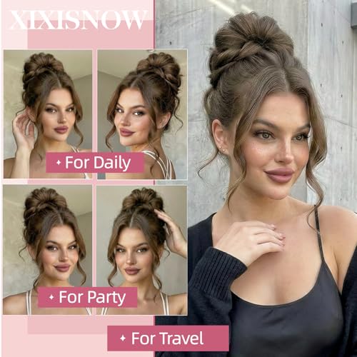 Messy Bun Hair Piece Real Human Hair Buns for Women, 32g Thick Updo Extensions, Hairpiece for Thinning Hairs Large Scrunchies Wigs for Instant Updos Style Party Daily Use Light Ash Brown - color: Light Ash Brown