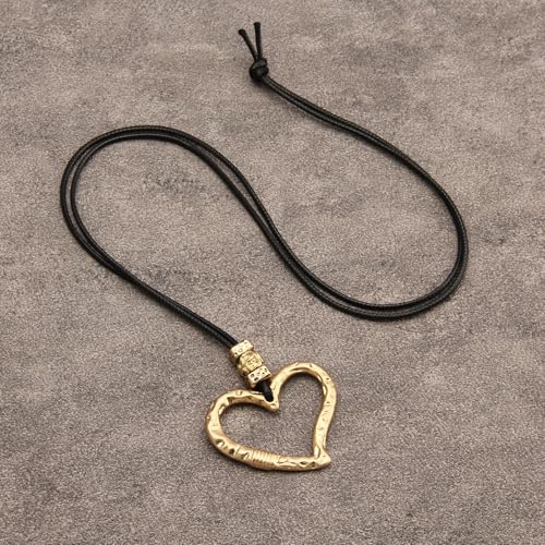 Bohemian Women's Leather Long Pendant Necklace Sweater necklace Adjustable Retro Woven Handmade Jewelry - color: Gold Love