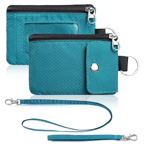 Artpaxy Minimalist Wallet For Mens Womens, Keychain RFID Blocking Zipper Small Wallet with ID Window 2 Lanyards,Water Resistant Travel Cash Card Coin Case Boys Girls - color: Turquoise, style: Casual