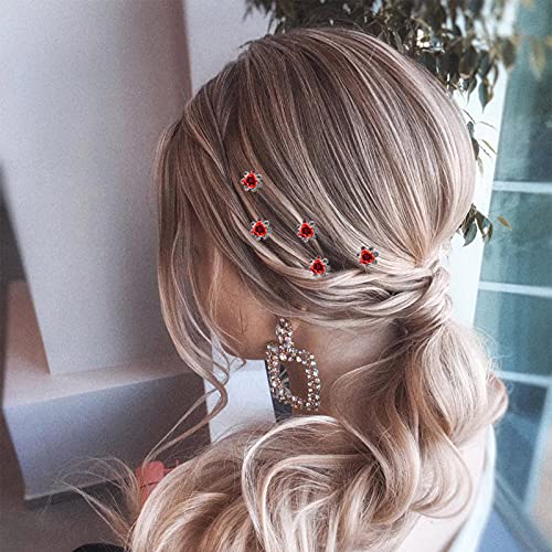 QIUTIMIY 20 Pack (Red) Crystal Hair Pins Rose Flower Rhinestone Hair Clips for Bridal Wedding Women Hair Jewelry Accessories, with Clear Container - color: Rose Flower-Red