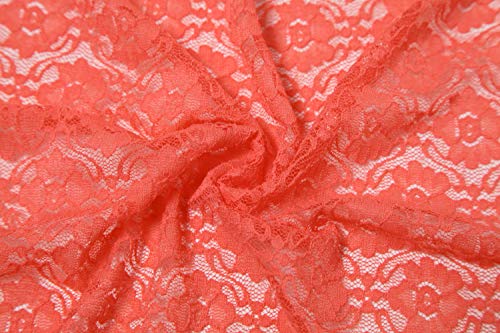 Cindy & Wendy Floral Embroidered Lace Triangle Scarf for Women - color: Coral