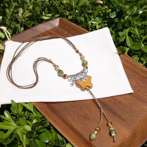 Boho Colorful Ceramic Bead Necklace for Women, Butterfly Pendant Necklace, Handmade Bohemian Statement Jewelry Gifts for Mom - color: Multi-Y