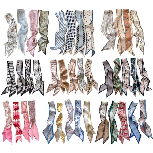 4/40 Pcs Hair Scarf for Women, 35"x2.36" Lightweight Silk Headband, Purse & Bag Scarves Gift Collection - color: Multi-color