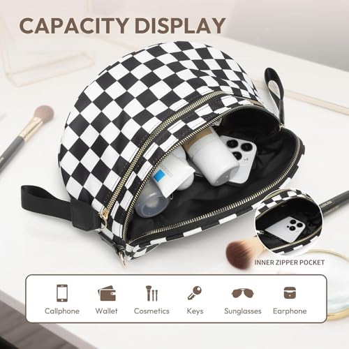 Checkered Crossbody Bag for Women Bum Bag Spacious Nylon Fanny Packs Cross Body Shoulder Purses Bag Handbags - color: Black Checkered