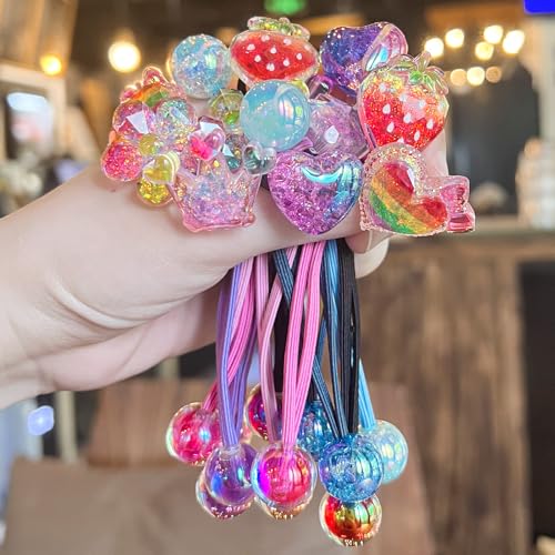 12PCS Ball Charm Hair Ties for Little Girls, Colored Camellia Bead Rubber Band Bubble Hair Ties with Balls No Damage Ponytail Holders for Toddler Girls (Pink, Purple, Blue, Rose Red, Navy Blue,Black) - color: Pink, Purple, Blue, Rose Red, Navy Blue,Black