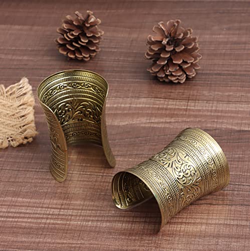 SONNYX 2 PCS Cuff Bracelets for Women Vintage Ethnic Wide Open Chunky Gold Silver Wrist Cuff Warp Bracelets for Cosplay or Belly Dance - color: GOLD 1