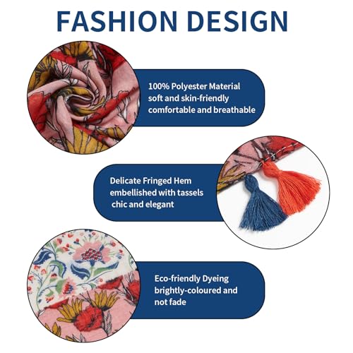 QIUTIMIY Scarf for Women Lightweight Soft Floral Leopard Printed Scarves Fall Winter Fashion Shawl Wrap with Fringe - color: Flower-black Red