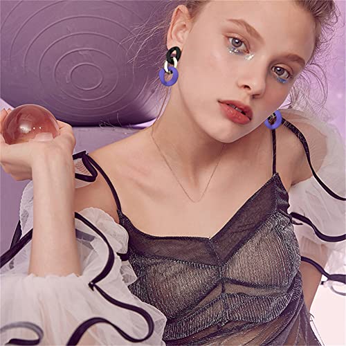 Charm Elegant Hollow Color Chain Acrylic Geometric Temperament Dangle Drop Earrings Bohemian Minimalist Hypoallergenic Jewelry Gift - color: Black Purple earrings