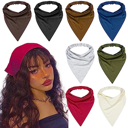 WOVOWOVO 8 Pcs Hair Scarf Headband for Women Girls Non Slip Elastic Boho Triangle Head Scarf Bandana - color: Adequately Nice