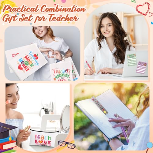 25 Pcs Teachers Appreciation Gift for Women Teacher Kraft Paper Bags Makeup Bags Sticky Notes Ballpoint Pens and Bookmarks Graduation Gifts for Tutor Appreciation Week Gift Sets Bulk - style: White