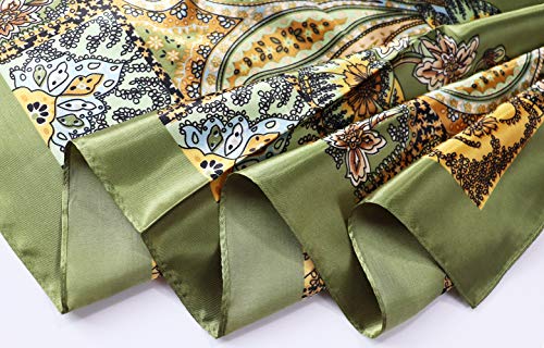 vabovin Satin Head Scarf for Women Silk Like Hair Scarf, 35 x 35 in | Silk Feel Fabric, Hair Wrap for Sleeping, Headscarf and Neck Scarf, Square Bandana Style, Fashion Accessory - color: 040 Olive Green Cashew