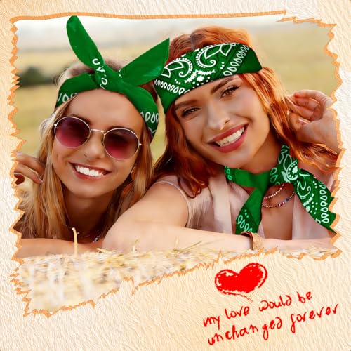50 Pcs Bandanas Bulk Large Bandana Headband Paisley Cowboy Bandana Scarf Handkerchief for Women Men - color: Green