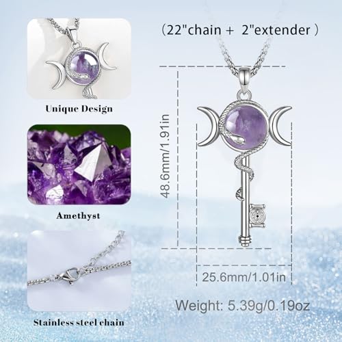 INFUSEU Mystical Hecate Triple Moon Goddess Necklaces, Divine Feminine Protection Gifts - style: Amethyst Hecate Key